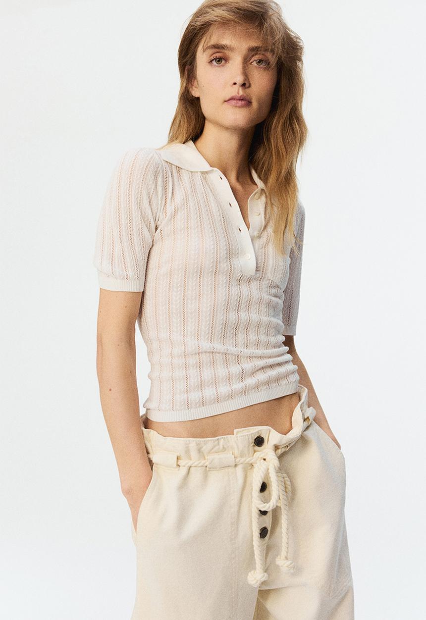 H&M - H&M Studio: Pointelle-knit polo shirt - white