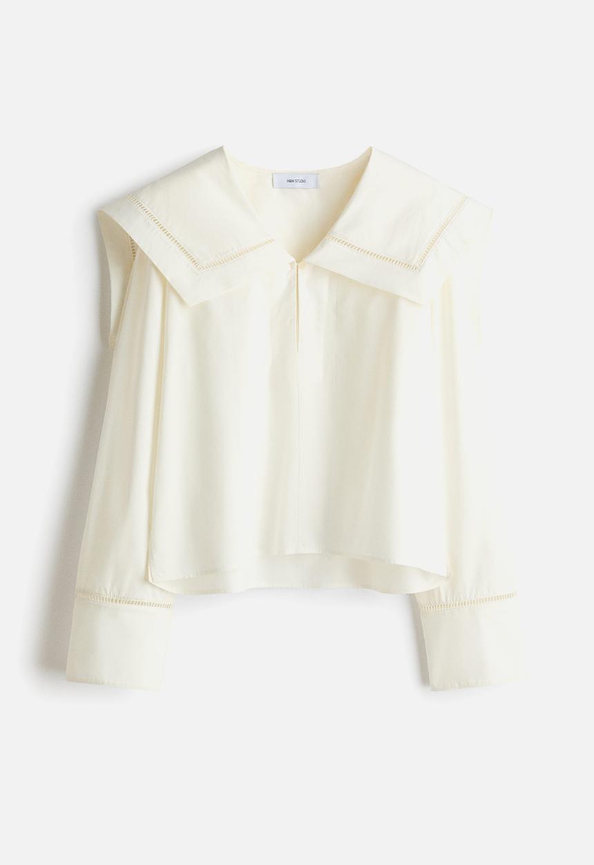 H&M - H&M Studio: Sailor-collared poplin blouse - cream