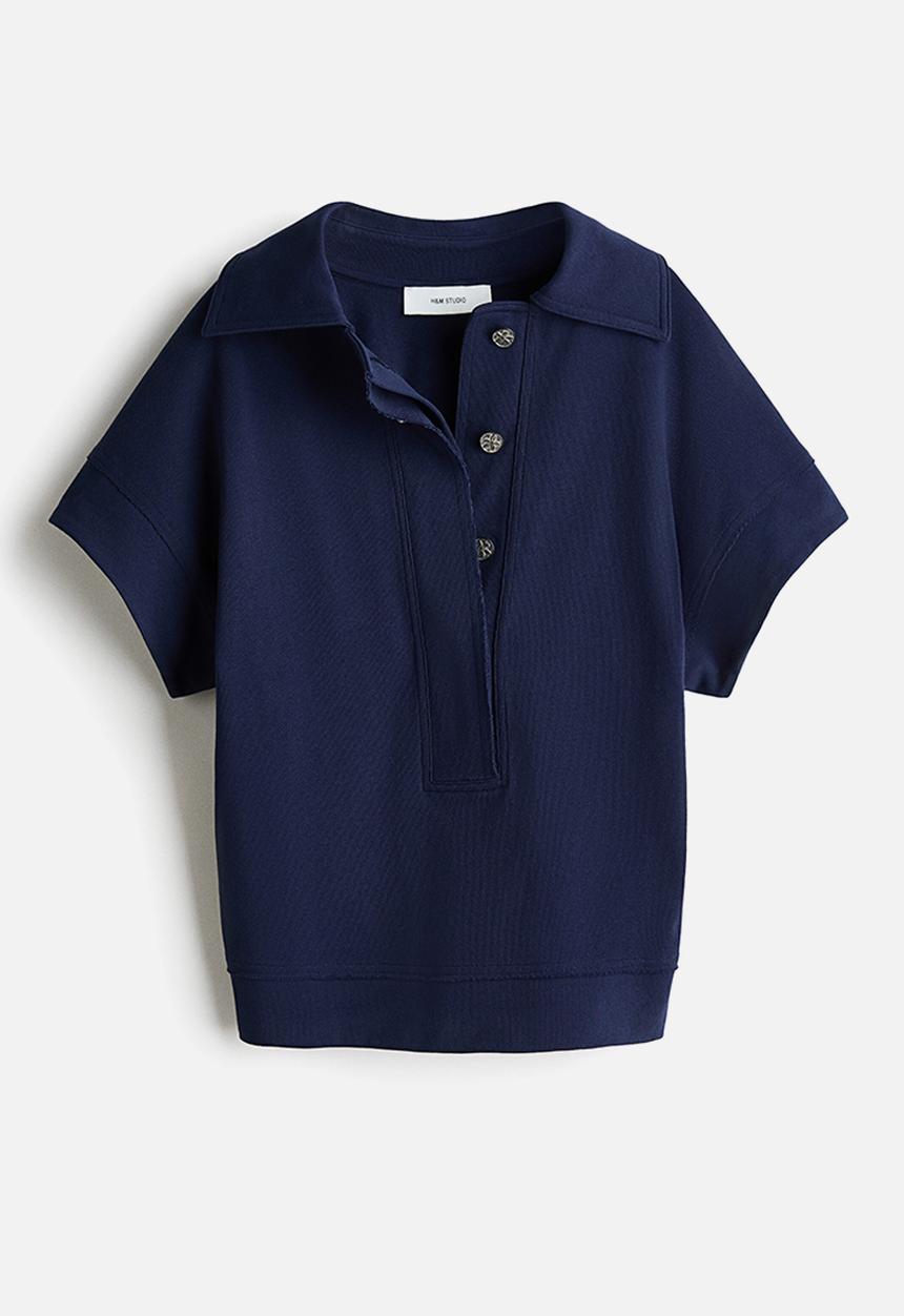 H&M - H&M Studio: Cotton polo shirt - navy blue