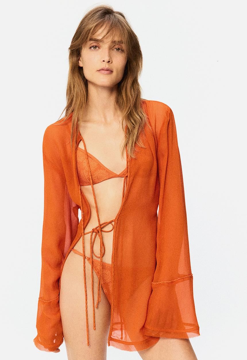 H&M - H&M Studio: Sheer tie-front blouse - orange