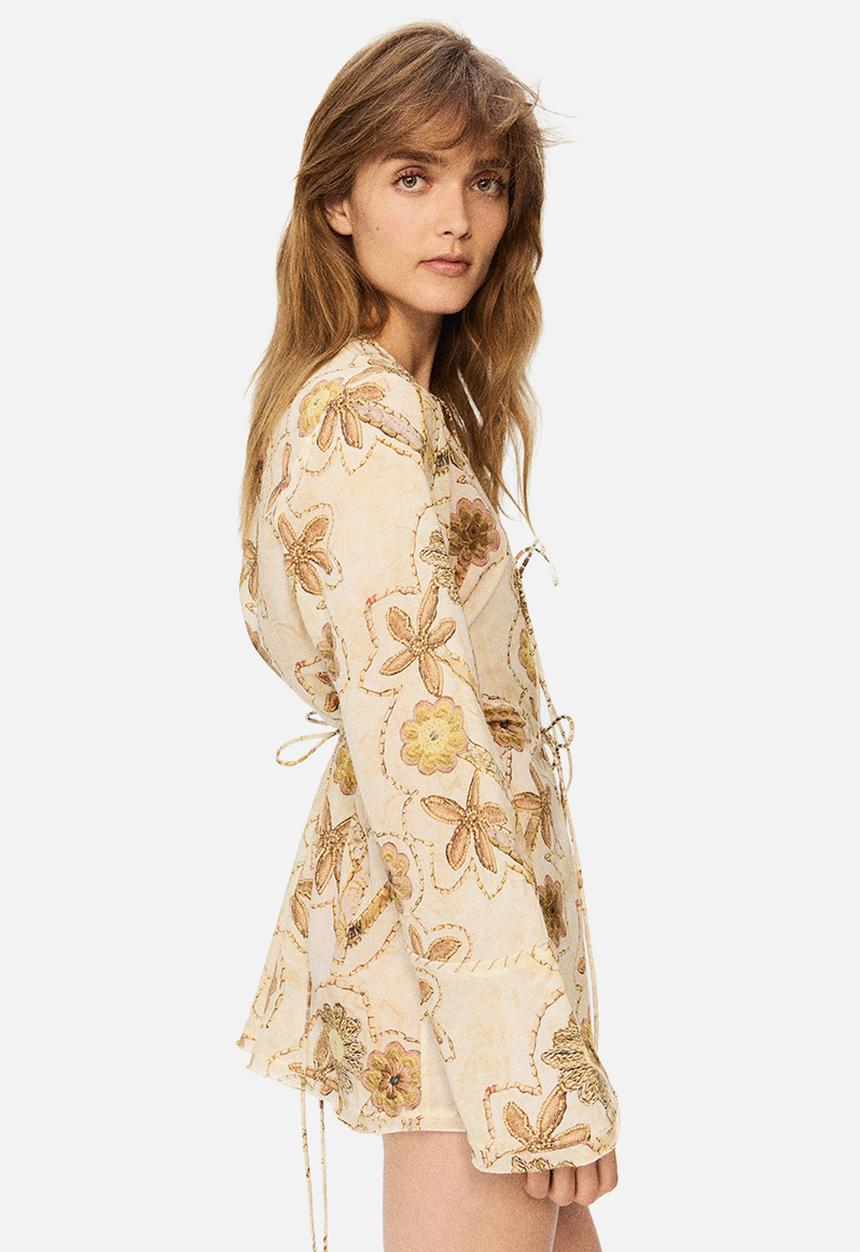 H&M - H&M Studio: Floral-print tie-front blouse - cream/floral