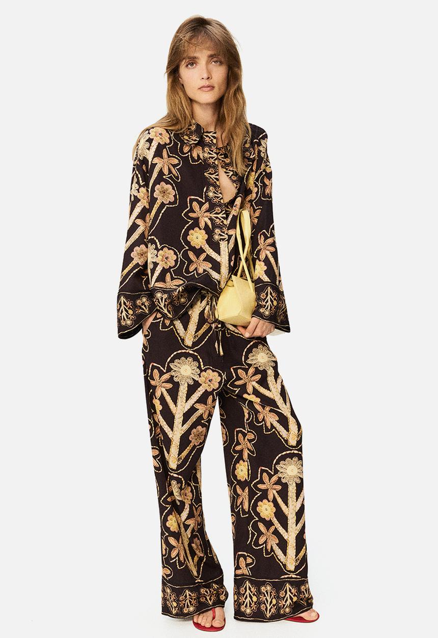 H&M - H&M Studio: Floral-print popover shirt - black/floral