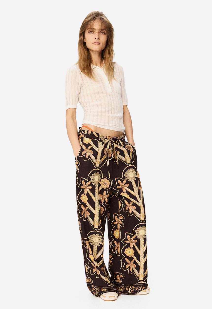 H&M - H&M Studio: Floral-print twill trousers - black/floral