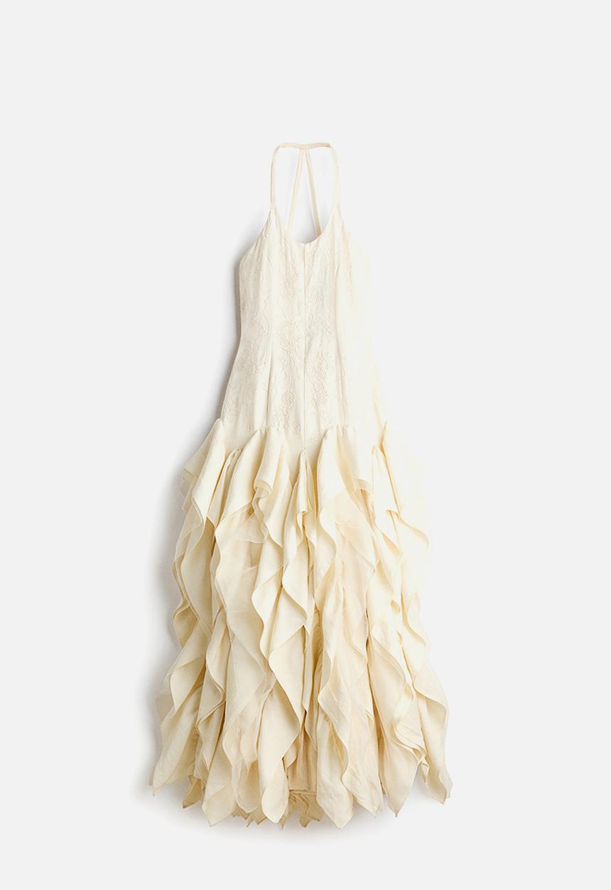 H&M - H&M Studio: Ruffled embroidered dress - cream