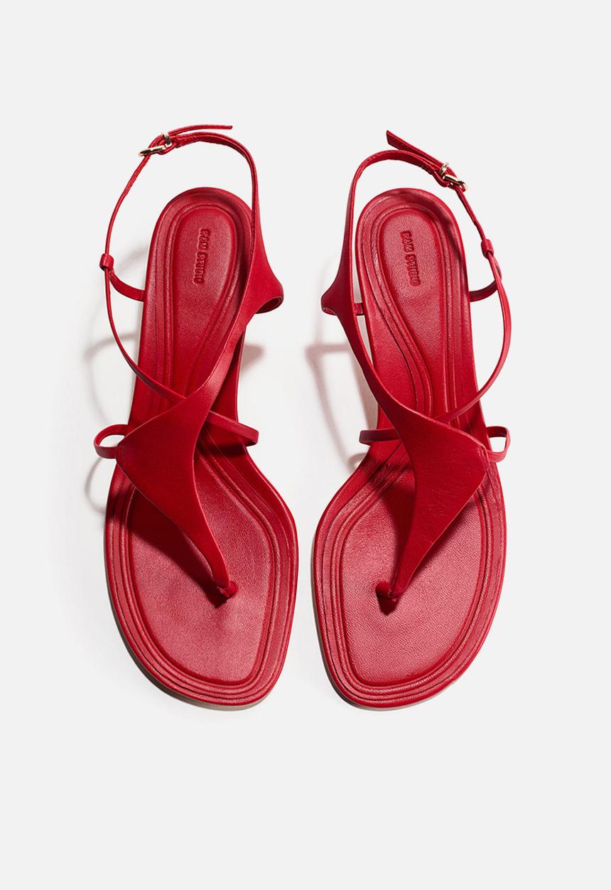 H&M - H&M Studio: Kitten-heeled leather sandals - red