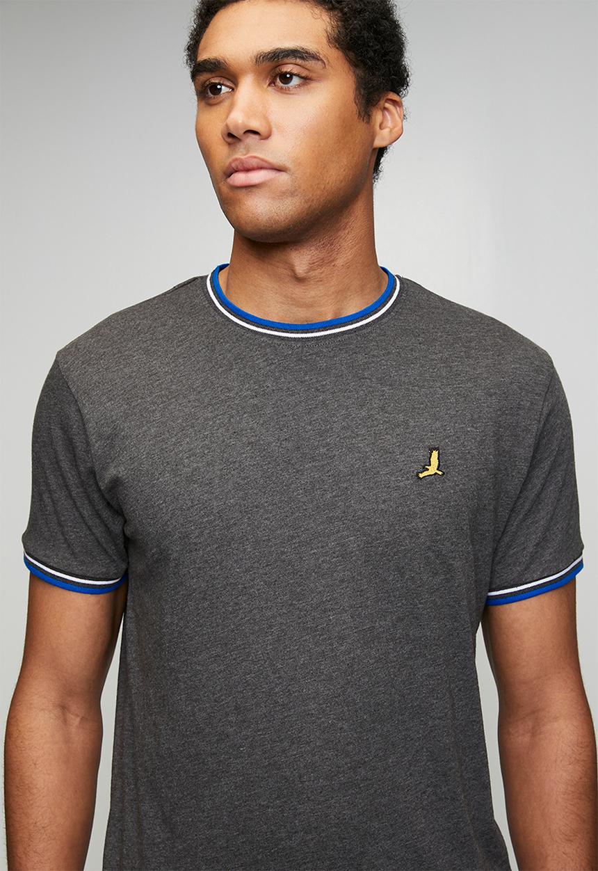 Brave Soul - Crew Neck Tee  - Dk Charcoal Marl/Royal/Optic White