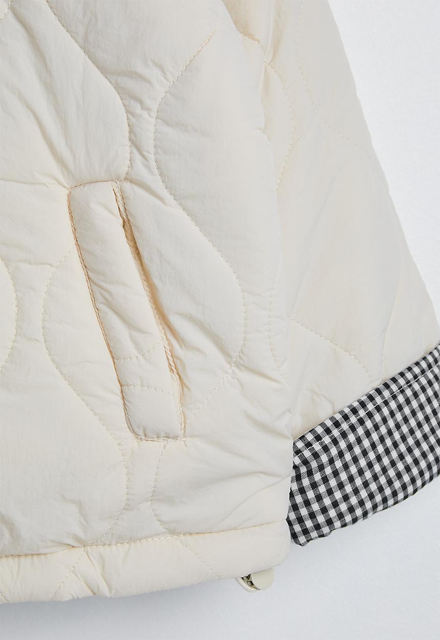 Pop Candy - Onion quilted hooded jacket - cream/navy gingham