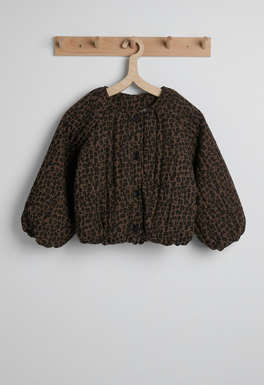 Pop Candy - Collarless bubble jacket with faux fur lining - choc/leopard print