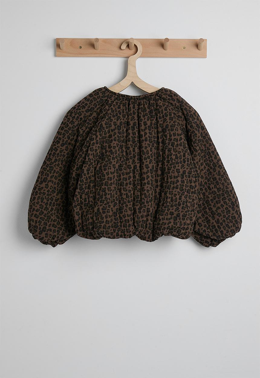 Pop Candy - Collarless bubble jacket with faux fur lining - choc/leopard print