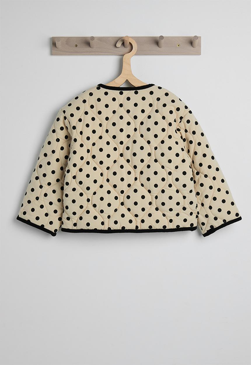 Pop Candy - Polka dot onion quilted collarless jacket - barley white/black