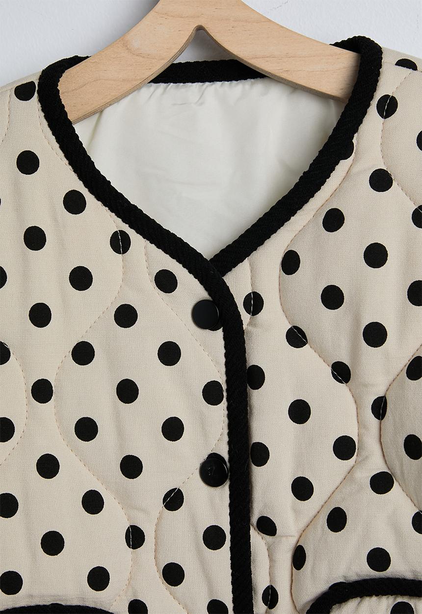 Pop Candy - Polka dot onion quilted collarless jacket - barley white/black
