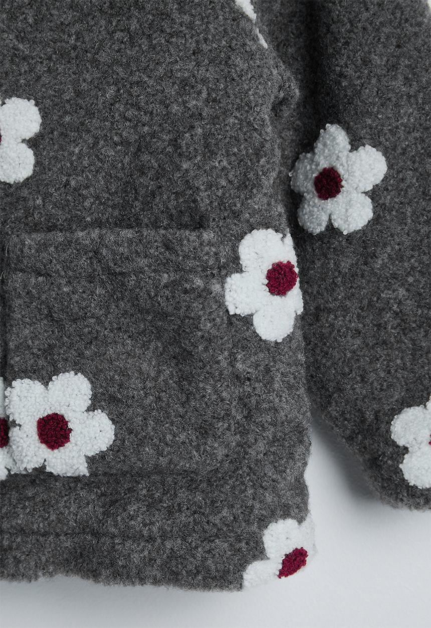 Pop Candy - Boiled teddy collarless jacket - grey/flower aop