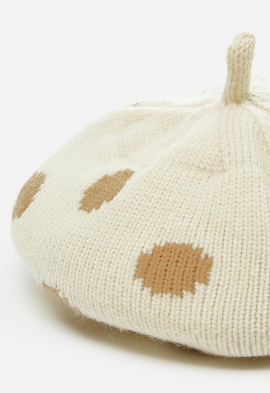 Pop Candy - Knitted beret - cream/polka dots