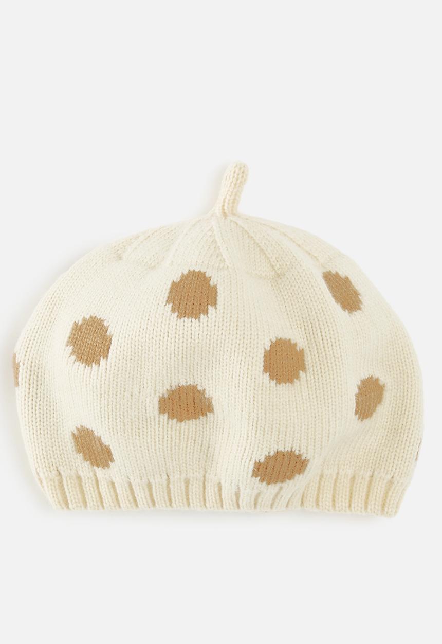 Pop Candy - Knitted beret - cream/polka dots