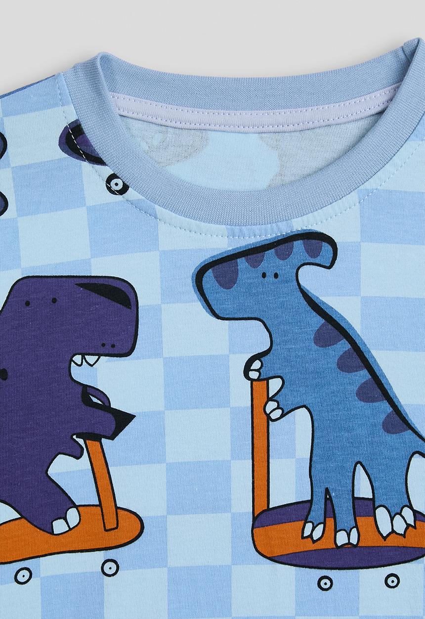 Pop Candy - Printed checker board pj set - blue/skater dino multi