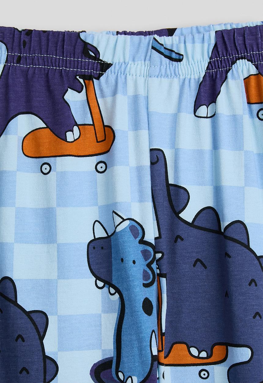 Pop Candy - Printed checker board pj set - blue/skater dino multi