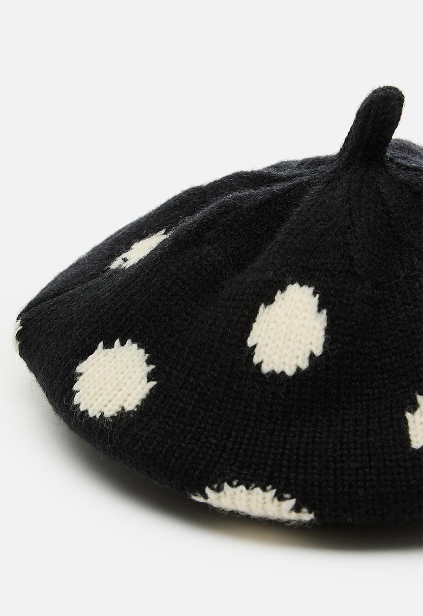 Pop Candy - Knitted beret - black/polka dots