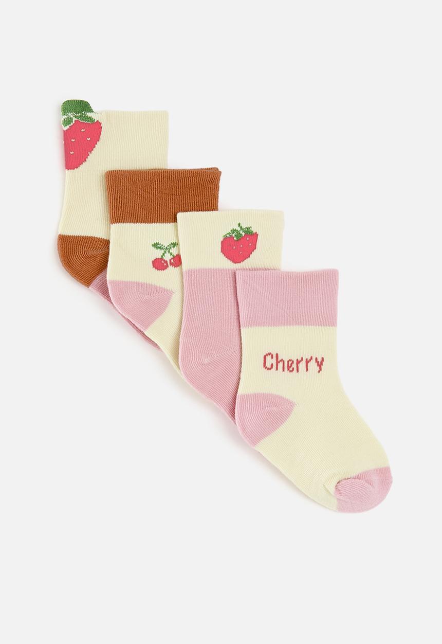 Pop Candy - 4 pack baby crew socks - pink/cream/multi