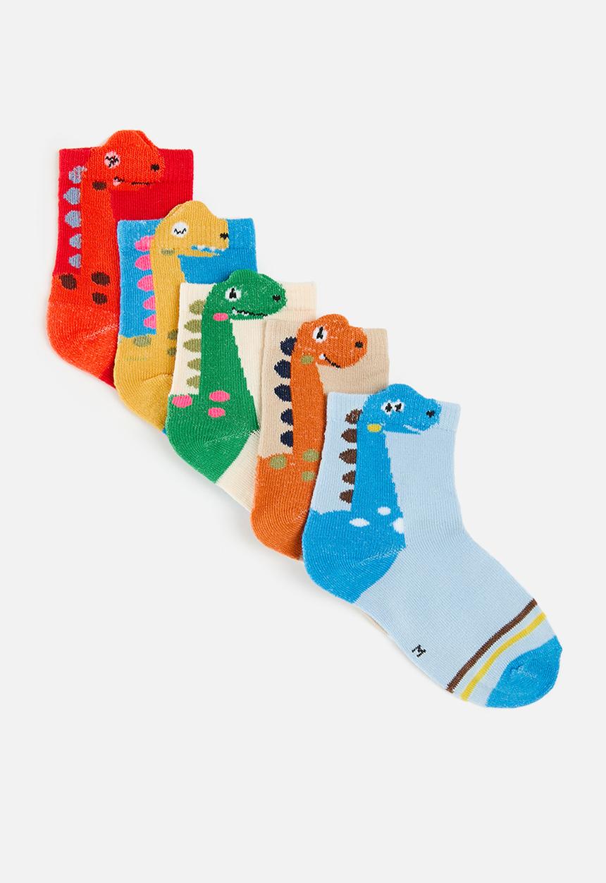 Pop Candy - 5 pack dino crew socks - multi colour