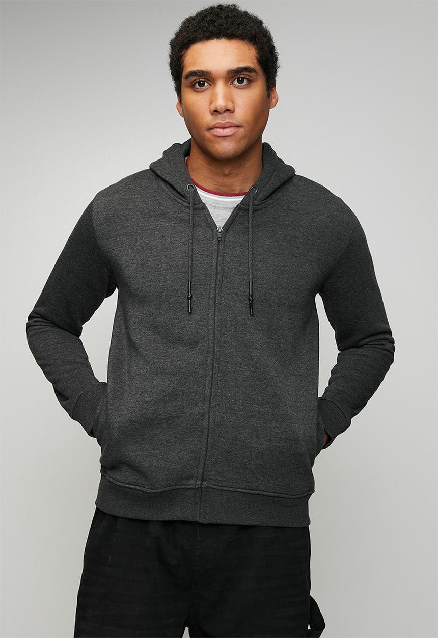 Brave Soul - Hoody Full Zip Through. - Charcoal Marl