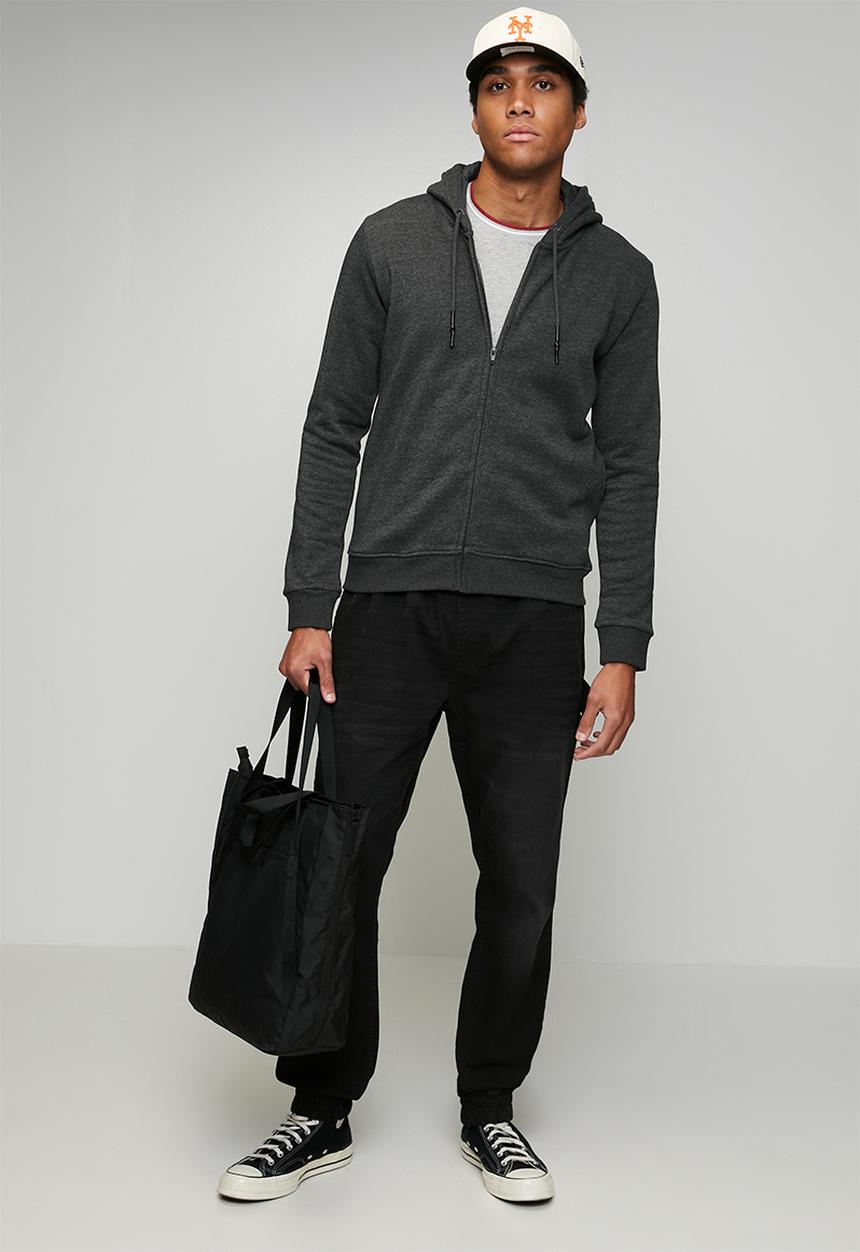 Brave Soul - Hoody Full Zip Through. - Charcoal Marl