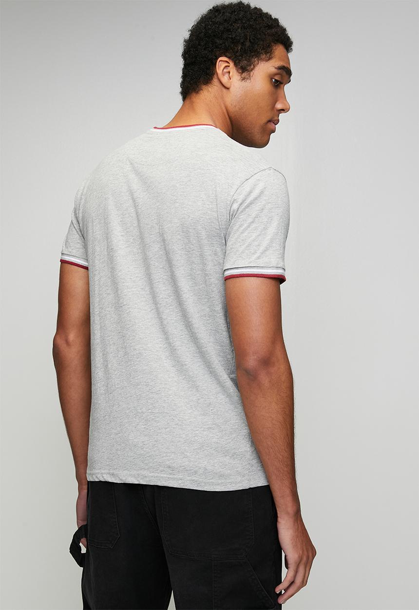 Brave Soul - Crew Neck Tee  - Lt Grey Marl/Burgundy/Optic White