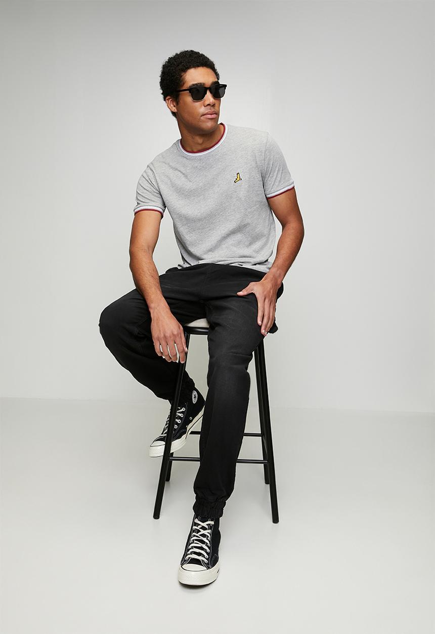 Brave Soul - Crew Neck Tee  - Lt Grey Marl/Burgundy/Optic White