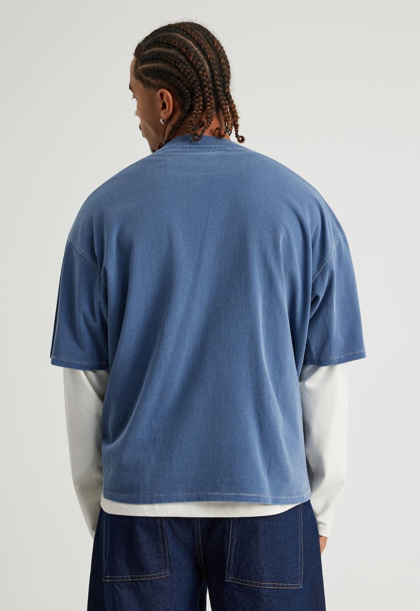 Factorie - Notion Vintage Graphic Tshirt - Ntn Washed Blue Aura/Logo Panelling