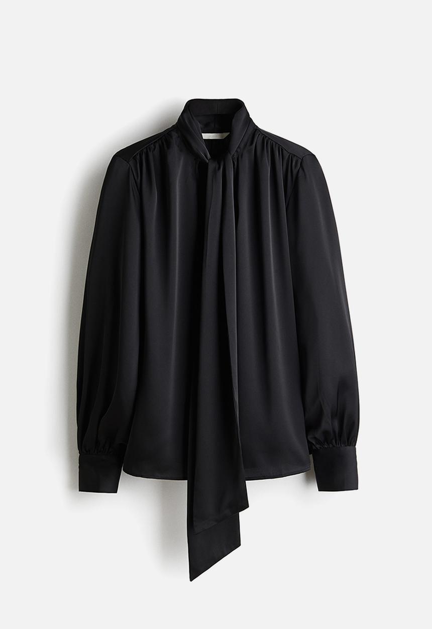 H&M - Tie-neck chiffon blouse - black