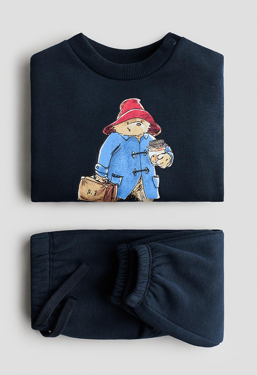 H&M - 2-piece printed sweatshirt set - navy blue/paddington bear