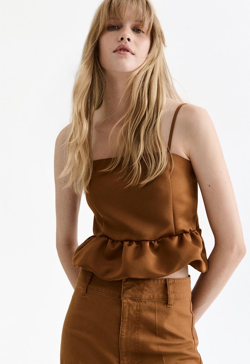 H&M - Bubble-hem strappy top - brown