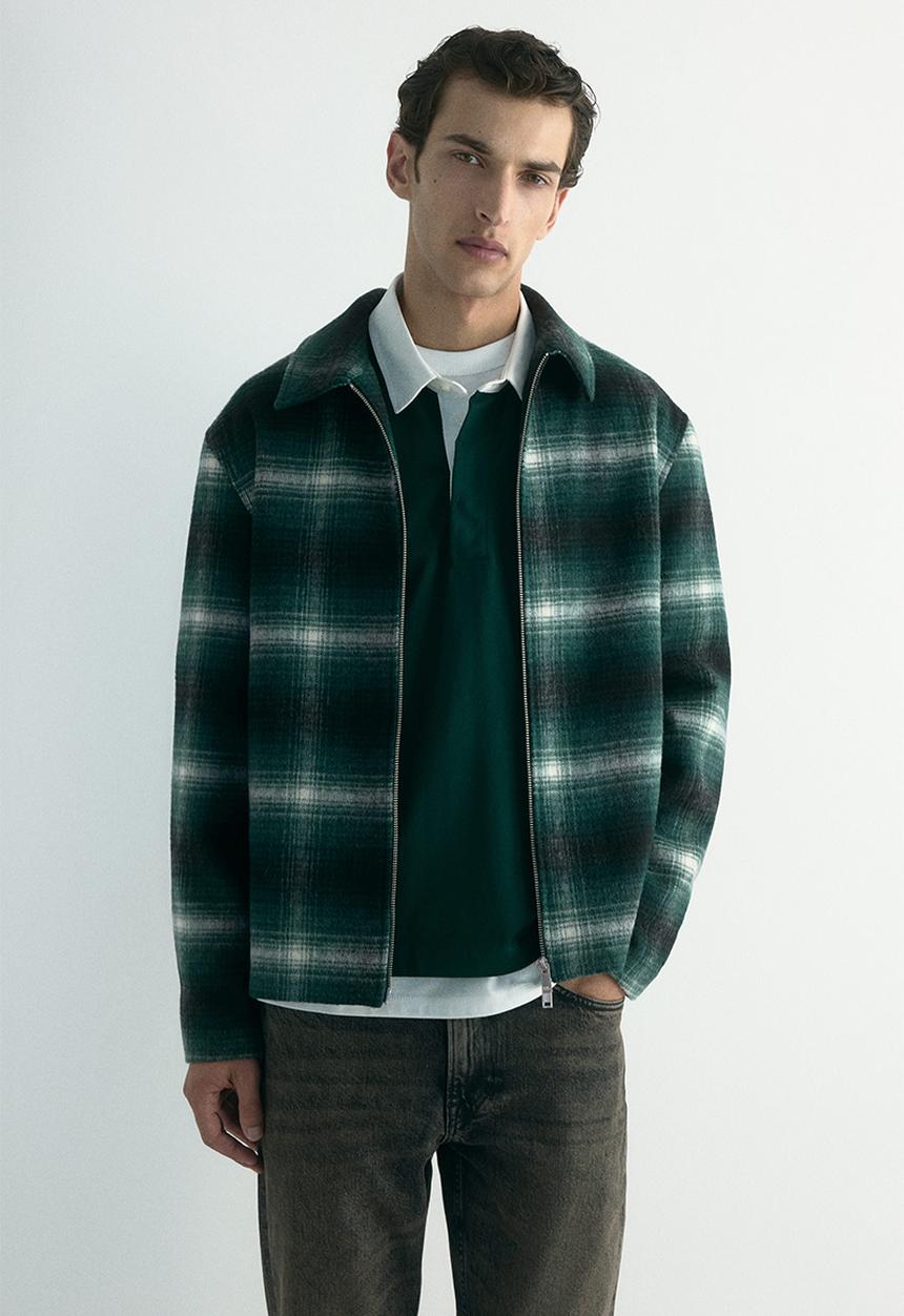 H&M - Regular fit wool-blend overshirt - dark green checked