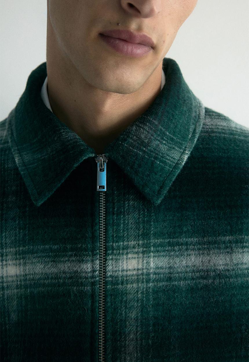 H&M - Regular fit wool-blend overshirt - dark green checked