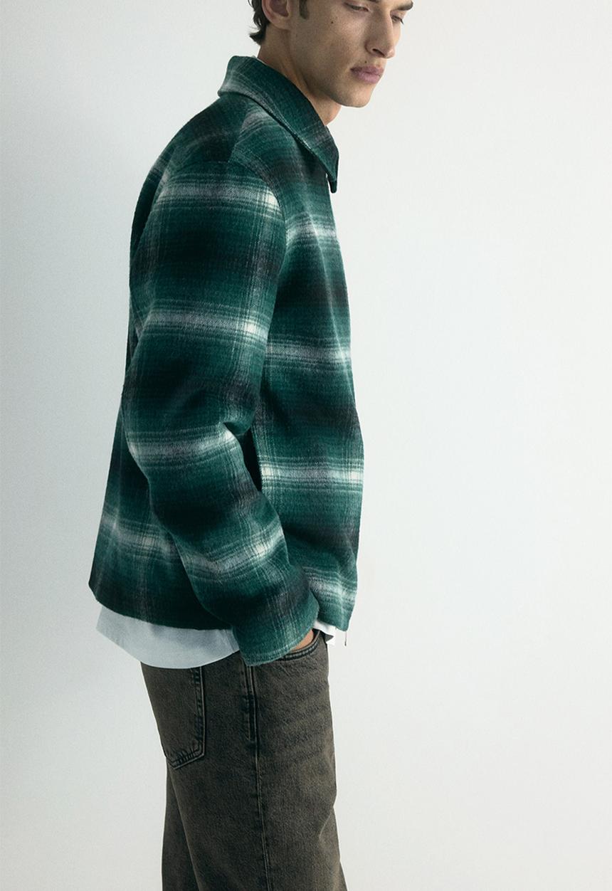H&M - Regular fit wool-blend overshirt - dark green checked