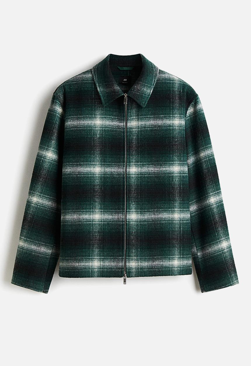 H&M - Regular fit wool-blend overshirt - dark green checked
