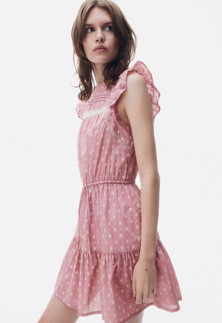 H&M - Lace-inset cotton dress - pink patterned