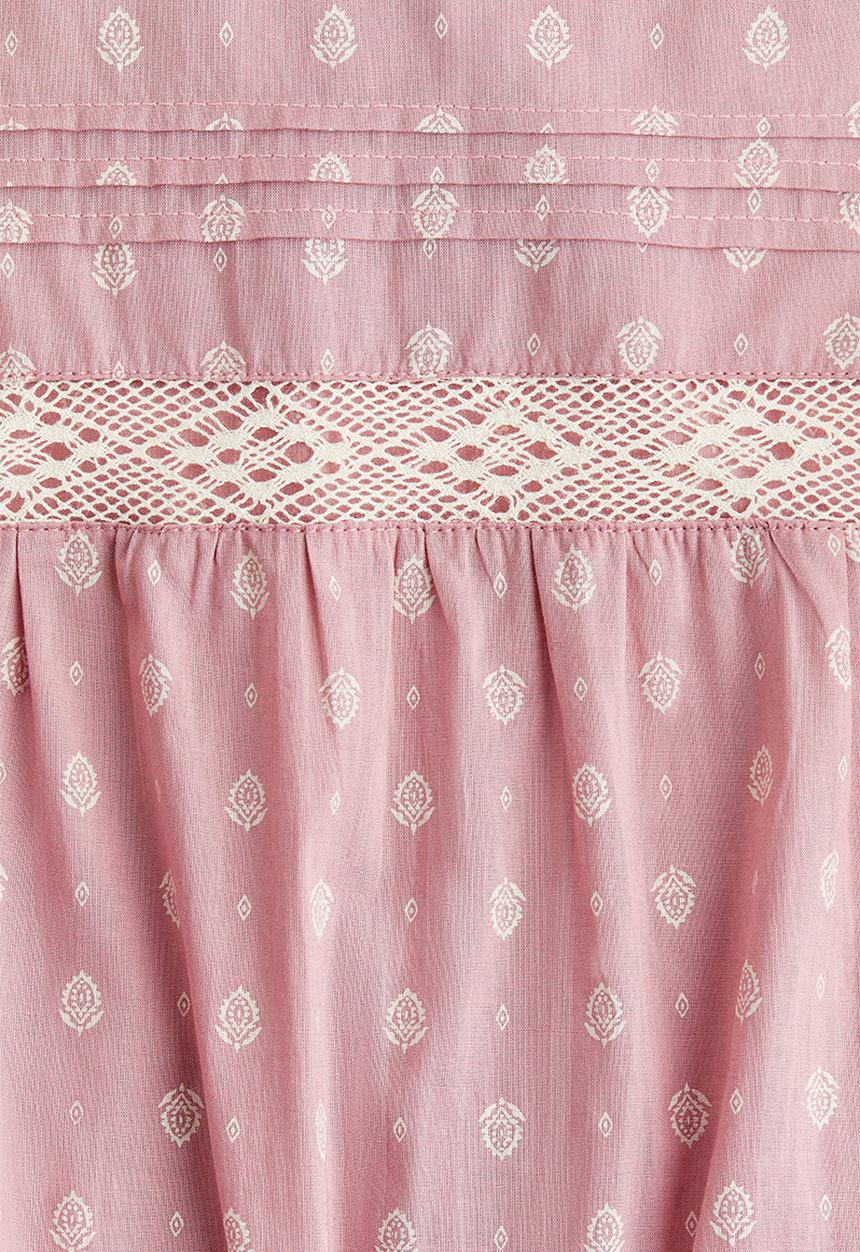 H&M - Lace-inset cotton dress - pink patterned