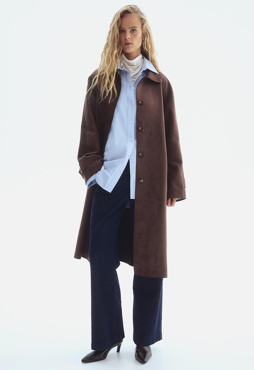 Tie-belt coat - dark brown - 1297924001
