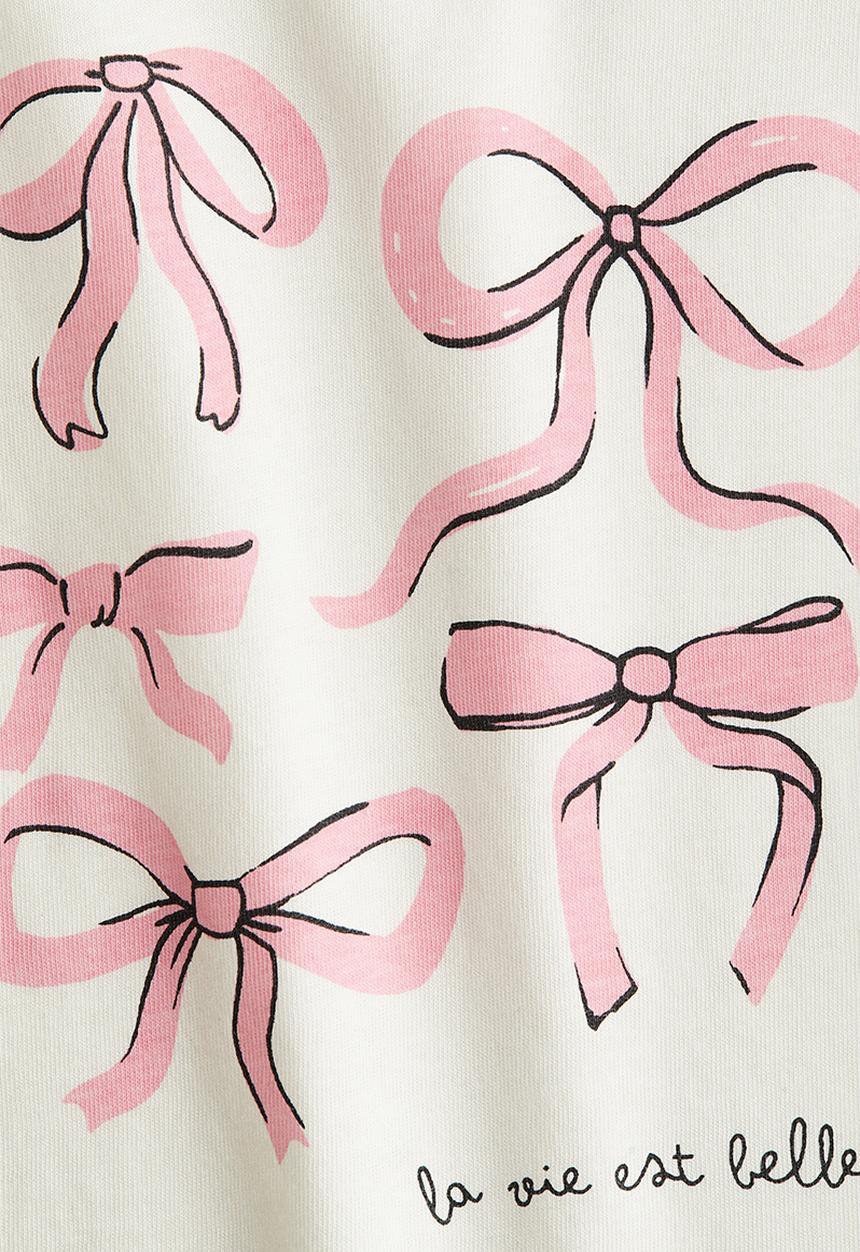 H&M - Printed flutter-sleeved top - white/bows