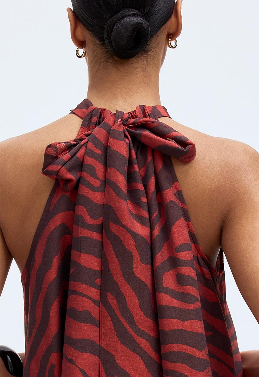 H&M - Tie-neck dress - red zebra print