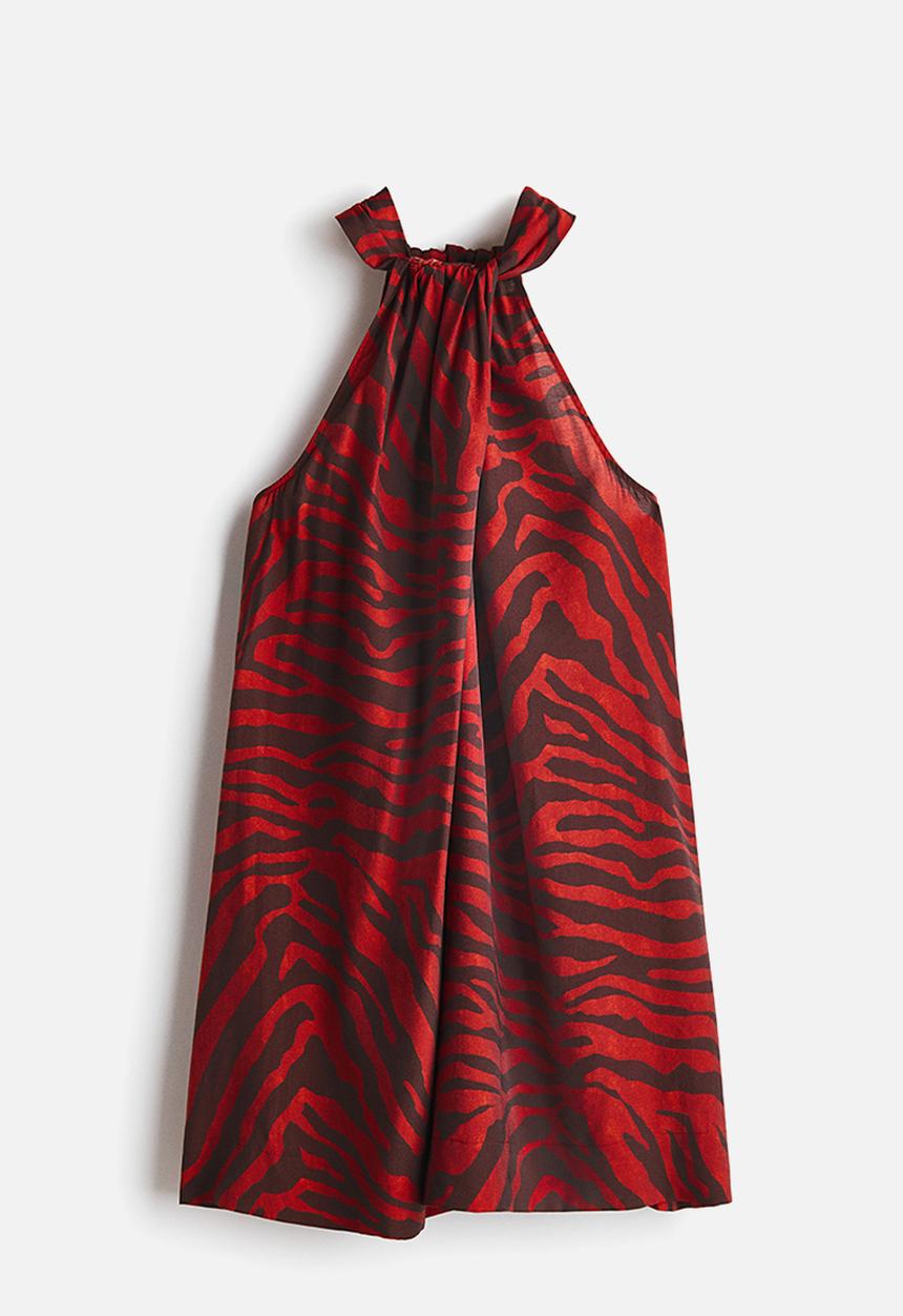H&M - Tie-neck dress - red zebra print