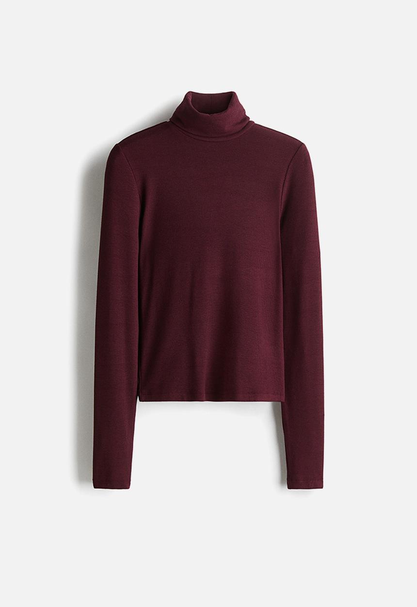 H&M - Ribbed polo-neck top - burgundy