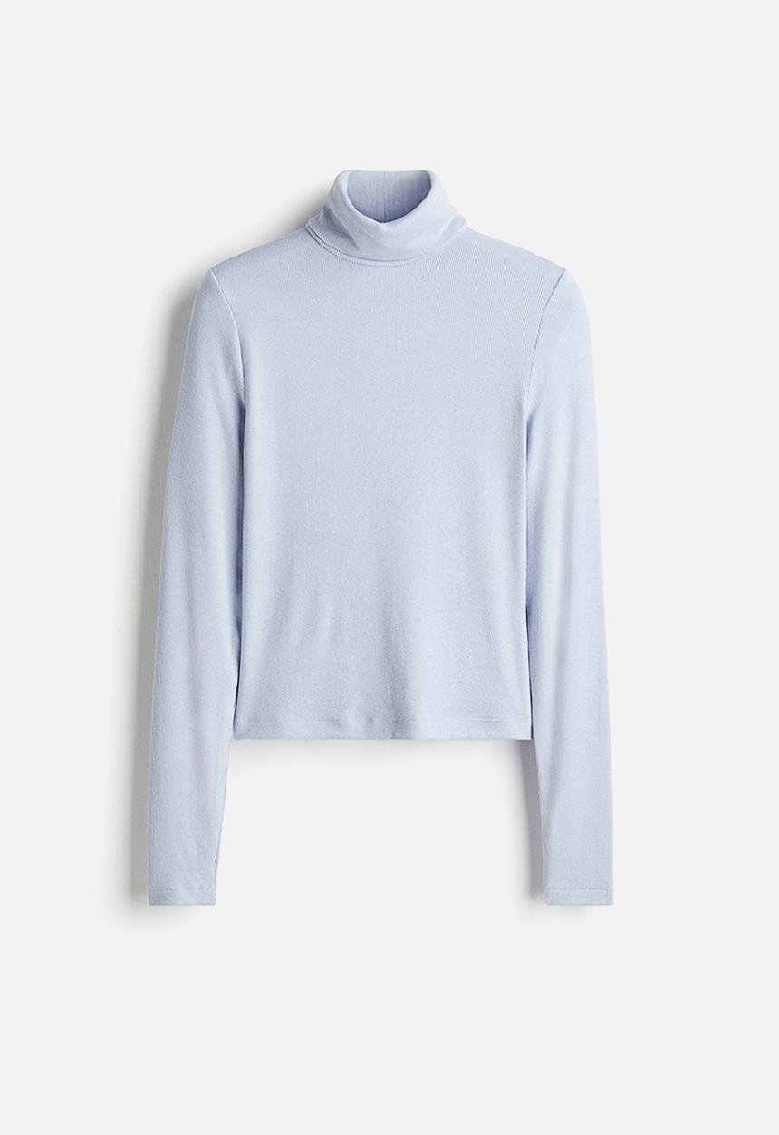 H&M - Ribbed polo-neck top - light blue