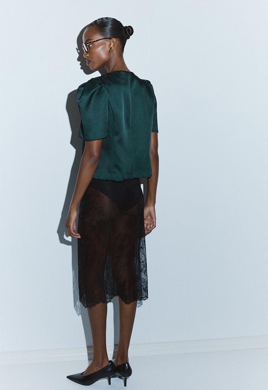 H&M - Puff-sleeved blouse - dark green