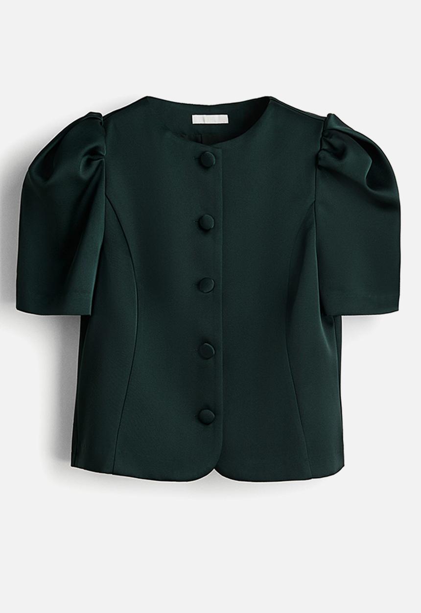 H&M - Puff-sleeved blouse - dark green