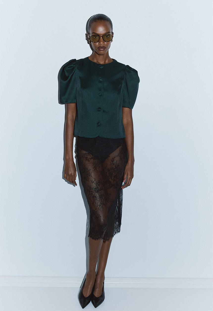 H&M - Puff-sleeved blouse - dark green