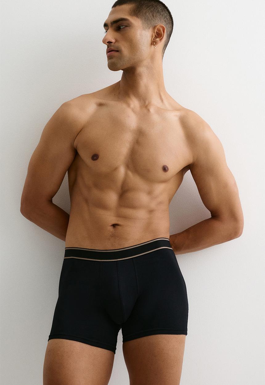 H&M - 3 pack mid trunks - beige black striped
