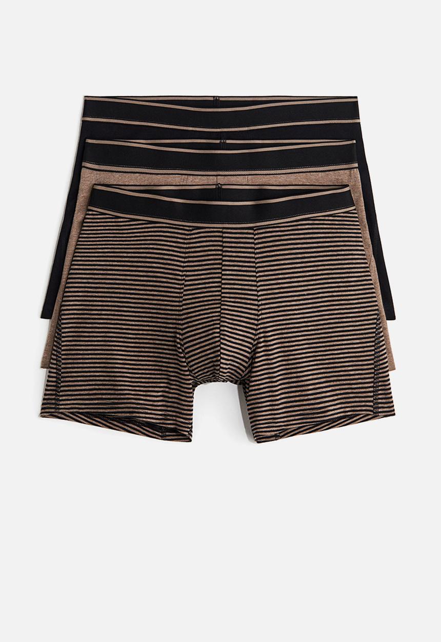 H&M - 3 pack mid trunks - beige black striped