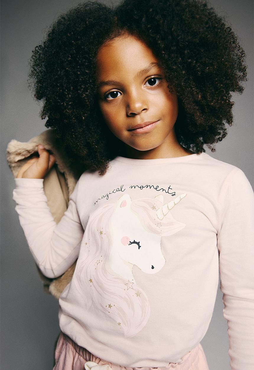 H&M - Printed jersey top - light pink/unicorn