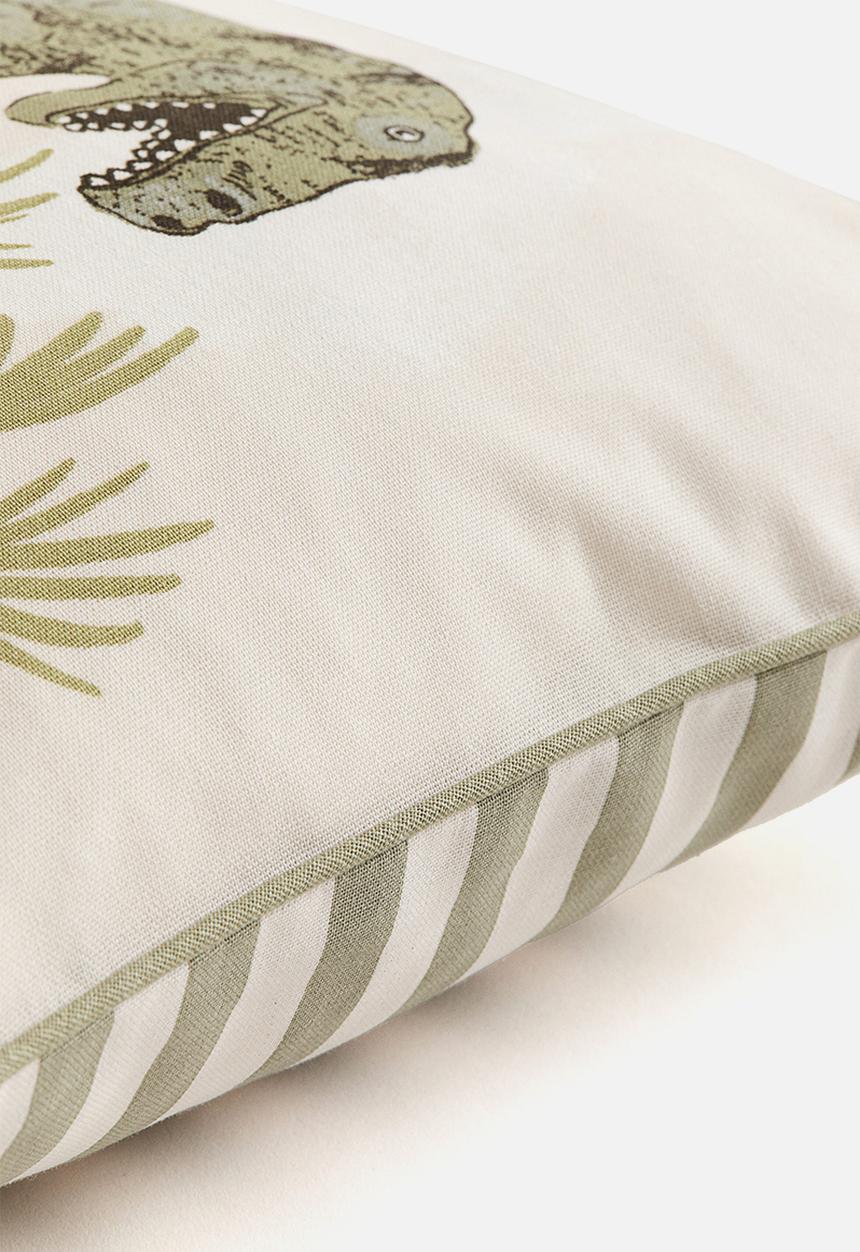 H&M - Printed cotton canvas cushion cover - light beige/t-rex